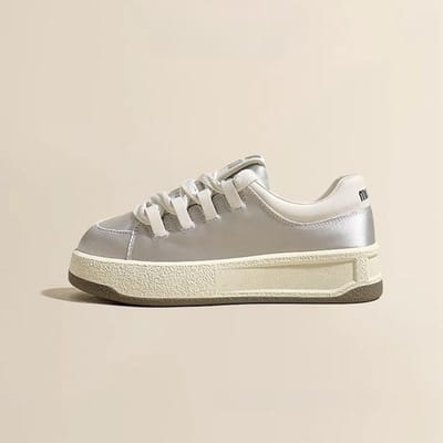 Niche Zijden Board Schoenen Vroege Lente Nieuw Leer Platform Witte Schoenen Dames Schoenen Zachte Zool Casual Schoenen Sportschoenen 40 gray