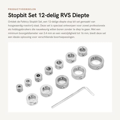 Dailygoods- Stopbit Set 12-delig Roestvrij Staal - Boorstofopvanger - Diepte Stopper - Schroeftype Kraag - Positioneerder - Duurzaam in gebruik - Boorstop