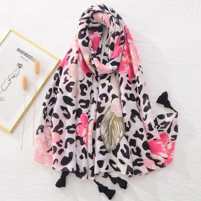 Écharpe Châle en Viscose Imprimé Léopard Floral à Franges pour Dame Luxe Pashmina Hijabs Et Wraps Foulard Musulman Sjaal 180*90Cm gray