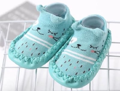 Baby Schoentjes - Baby slofjes - Loopsokjes - Zachte bodem - Anti Slip - Katoen - Groen - 12 cm