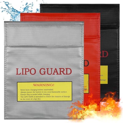 GELLDG Brandwerende en waterdichte veiligheidstassen - Brandwerende accutas - waterdichte oplaadtas - Explosie- en brandveilige documententas - geschikt voor lithiumbatterijen - zilvergrijs + zwart + rood - 23 x 18 cm