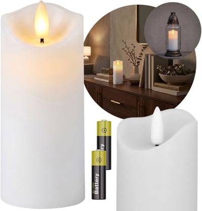 Witte LED-kaars, vlam-effect, batterijgevoede inzet voor grafkaarsen 12,5 cm