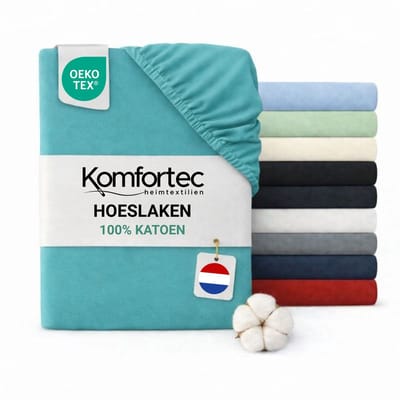 Komfortec Jersey Stretch Hoeslaken 160x200 cm - 23cm Matrasdikte- Rondom Elastiek - 100% Katoen - Aqua