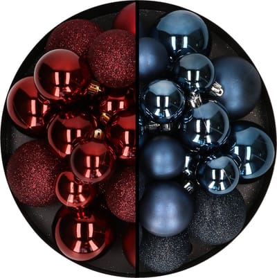 Kerstballen 60x stuks - mix donkerrood/donkerblauw - 4-5-6 cm - kunststof - kerstversiering