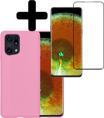 Hoesje - Met Screenprotector - Geschikt voor OPPO Find X5 - Sterk & Shockproof - Back Cover - Siliconen Case - Telefoon Hoes - Telefoonhoesjes - Lichtroze