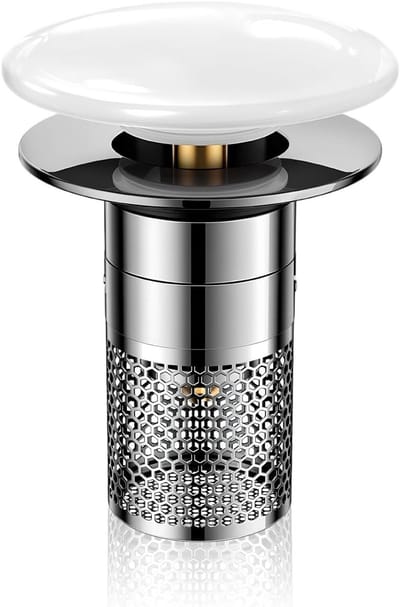Pop-up Afvoerstop met Haarfilter voor Universele Wasbakken - RVS Afvoerstopper voor 33-40 mm Afvoer met Keramische Pop-up Mechanisme