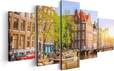 Artaza Canvas Schilderij Vijfluik Amsterdamse Gracht Tijdens Zonsondergang - 100x50 - Foto Op Canvas - Canvas Print