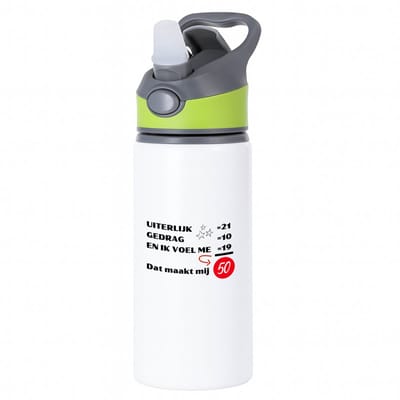 Hacebo® - 50 jaar Sarah en Abraham cadeau - waterfles met rietje groen - Hoera 50 jaar - 50 jaar cadeau - Jubileum man en vrouw - met opdruk - Grappige tekst - Jarig - Verjaardag - water fles - 650ML