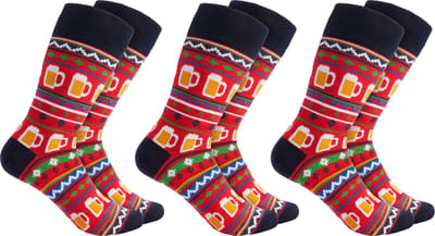 BRUBAKER 3 Paar Kerstsokken voor Heren en Dames - Kerstpatroon met Rood Bier - Katoenen Kerstsokken - Maat 35-40