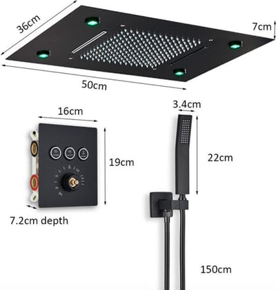 AKTIE ! SaniSupreme®SmartPulse Plafond Thermostatische Doucheset Alicante 3 weg Inbouw Plafond LED regendouche La Paz Mat Zwart