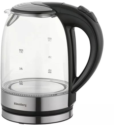 Klausberg KB7886 Elektrische Waterkoker - 1.7L, 1800W, Borosilicaatglas & RVS 304, LED Verlichting, 360° Draaibare Basis