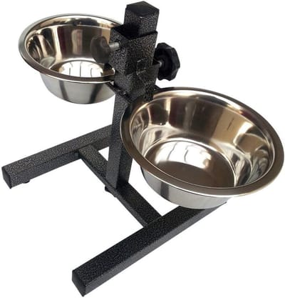 Dubbele Hondenkommen - Voerbak Standaard - Honden Voeren - Verstelbare Hoogte - 700 ml - Zilver
