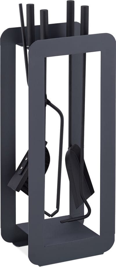 haardset - 5-delig - pook - asschep - bezem - tang - houder - open haard gereedschap