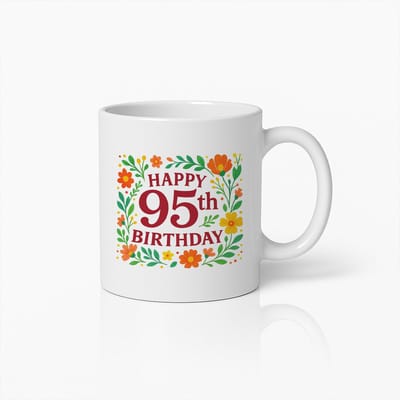 Happy 95e Verjaardag Mok – Kleurrijke Bloemen Koffiebeker – Uniek Cadeau voor 95 Jaar Oude Vrouwen & Mannen