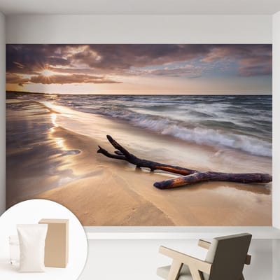 Coloray Behang - Weststrand Behangrol - 152x104 cm - Blauw Behang - Voor landschapsliefhebbers en mensen die waarde hechten aan rust en ontspanning - Behang Voor de slaapkamer, voor de hal - Muurbehang Landschappen