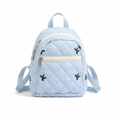 VHV-Esthetische Rugzak Blauw met Borduurwerk - Grote Schooltas voor Meisjes - Lichtgewicht Schoolrugzak met Strikjes - Academische Stijl Backpack - Duurzame Dagrugzak voor Studenten