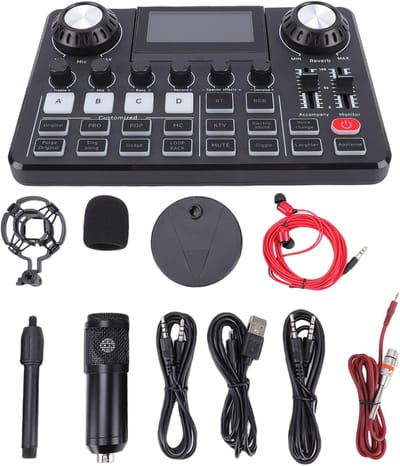 Podcast Microfoon Set - Opname Studio - Digitale Audio - Dubbele Microfoon Ingang - 42 x 23 x 8 cm
