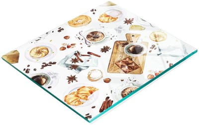 Multifunctionele decoratieve snijplank van gehard staal voor de keuken, met afbeelding van een kop koffie of een kopje koffie, 60x52 cm