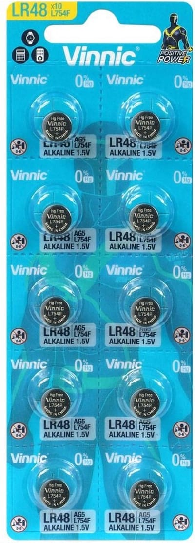 Alkaline mini knoopbatterij Vinnic G5 / LR48 / AG5 blister van 10 stuks