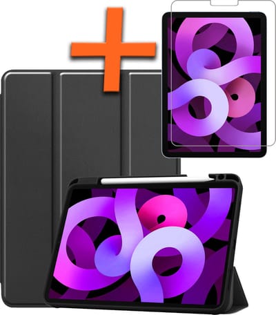 Hoesje - Geschikt voor Apple iPad Air 6 (2024) - 11 inch - 6e Generatie - M2 - Met Screenprotector - Trifold Bookcase - Hard Cover Case - Met Uitsparing Geschikt voor Apple Pencil - Hardcover Book - Tablet Hoes - Zwart