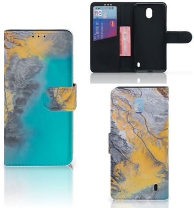 Nokia 1 Plus Bookcase Marble Blue Gold