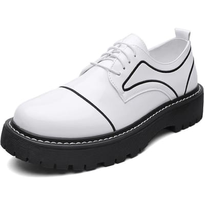 Witte Herenschoenen Britse Stijl Ronde Neus Dikke Zool Zwarte Leren Schoenen Heren Koreaanse Stijl Kapper Formeel Zakelijk Glanzende Herenschoenen 44 white