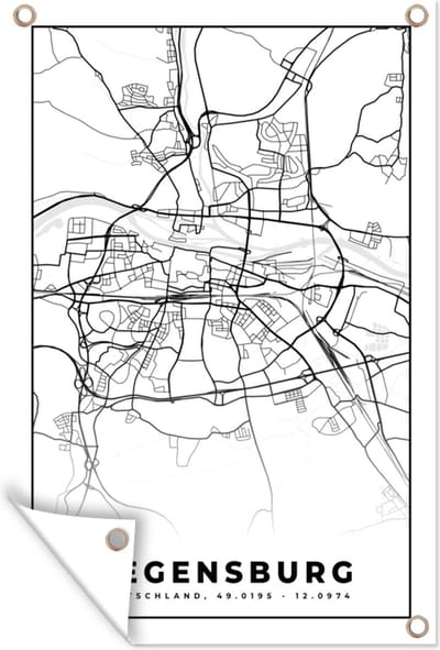 Muurdecoratie Regensburg - Kaart - Stadskaart - Plattegrond - 120x180 cm - Tuinposter - Tuindoek