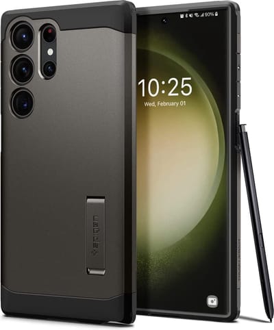 Geschikt voor Spigen Samsung Galaxy S23 Ultra 5G Tough Armor hoesje - Grijs