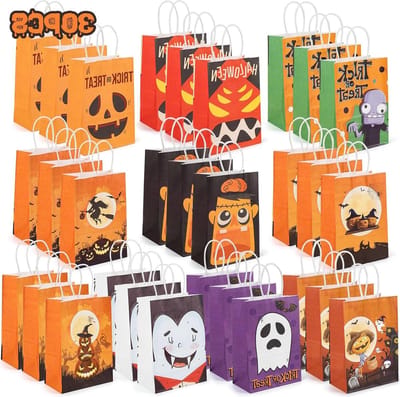 30 Stuks Trick or Treat Tassen - Halloween Draagtassen met Handvatten - Kinderen Gift Papieren Zakken - Geschenken Inpakken - Feestbenodigdheden