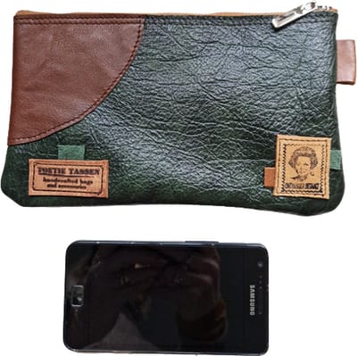 Toetie & Zo - Handgemaakte Etui - Leer - Patchwork - Groen - Bruin - Telefoontas - Makeuptas - Pennenetui - Medicijnhoesje - Leder