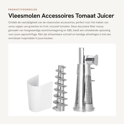 Dailygoods- Vleesmolen Accessoires - Filterhuls - Schroefas - Baffle - Aluminiumlegering - Afneembaar 16,3x5,8cm - Sapcentrifuge