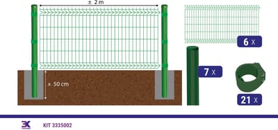 KIT 2 draadpaneel + palen en klemmen, lengte 12m, hoogte 103cm, kleur groen RAL 6005