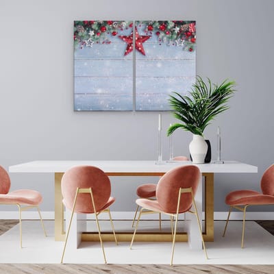 Artaza Canvas Schilderij Tweeluik Kerst Achtergrond Met Sneeuw Op Tafel - 80x60 - Foto Op Canvas - Canvas Print