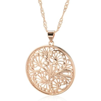 Collier pendentif brillant mode pour femmes Fleur métallique inhabituelle Couleur or rose Grand pendentif Bijou fin quotidien beige