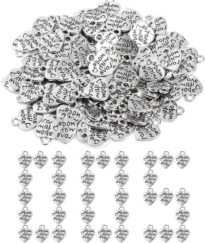 Handgemaakte metalen label met hartjeshanger in antiek zilver voor ambacht en sieraden maken - 200 stuks, legering staal