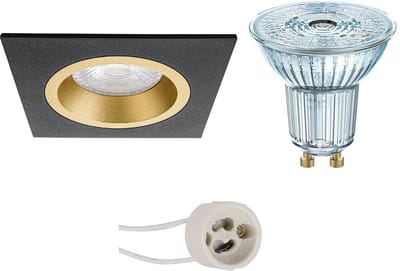 LED Spot Set - LEDVANCE Parathom PAR16 940 36D - Proma Rodos Pro - GU10 Fitting - Dimbaar - Inbouw Vierkant - Mat Zwart/Goud - 3.4W - Natuurlijk Wit 4000K - 93mm