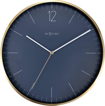 NeXtime - Wandklok- 34cm - Glas/Metaal- Vintage blauw- Essential Gold