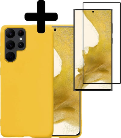 Hoesje - Met Screenprotector - Geschikt voor Samsung Galaxy S22 Ultra - Sterk & Shockproof - Back Cover - Siliconen Case - Telefoon Hoes - Telefoonhoesjes - Geel