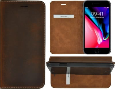 Geschikt voor iPhone 7 Plus hoesje - iPhone 8 Plus hoesje - iPhone 6 Plus hoesje - Bookcase - Portemonnee Hoes Ultra dun Echt leer Wallet case Antiek Bruin Cover