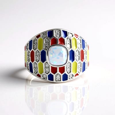 Cavill - Zilveren ring 925 sterling met 0,502 ct Welo-opaal antiek kussen en 0,559 ct pavé zirkonen - Luxe dames ring met Ethiopische edelsteen