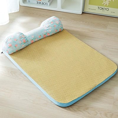 Nid d'été pour chat de style japonais, tapis d'angle frais et détachable, tapis quatre saisons, niche pour chien, lit pour chat, tapis en rotin, fournitures pour chats S beige