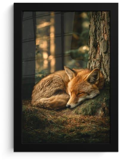 Poster in lijst - Fotolijst 20x30 cm - Posters - Vos - Bos - Slapen - Posterlijst zwart - Decoratie - Wanddecoratie woonkamer - Muurdecoratie slaapkamer