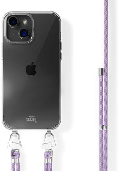 xoxo Wildhearts siliconen hoesje - Geschikt voor iPhone 13 - Telefoonhoesje - Hoesje met koord - telefoonkoord - Transparant hoesje - Paarse koord