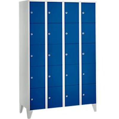 Vakkenkast 300 mm, 4 compartimenten, 20 vakken, veiligheidscilinderslot, poot, gentiaanblauw