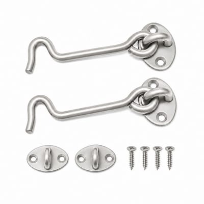Windhaak 11cm met Oog - 2 Zware RVS Deurhaken met 4 Schroeven per Set - Stevige Windhaak voor Deuren, Poorten, Hekken en Kasten (110mm)