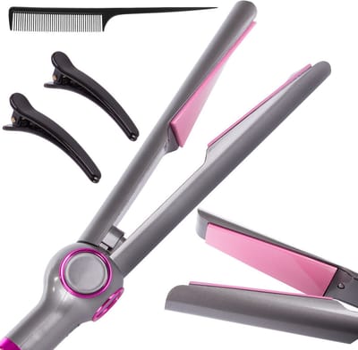 Kristmar 2-in-1 Keramische stijl-/krultang – Stijltang – Krultang – LCD-Display – Ergonomisch handvat – Inclusief kam en 2 haarklemmen – Grijs/Roze