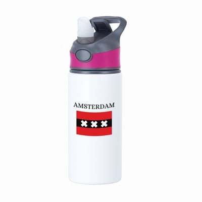 Hacebo® - Amsterdam waterfles met rietje roze - Amsterdam - Amsterdammers - Amsterdam liefhebbers - Vlag XXX - Hoofdstad Nederland - water fles - 650ML