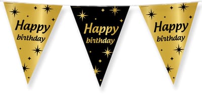 Happy Birthday slinger - 10 meter - Goud & zwart - Classy verjaardag vlaggenlijn