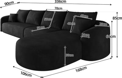 MODENUIT Hoekbank 336 cm - Modulair Zonder Montage - Voor Woonkamer En Slaapkamer - Stof - Zwart