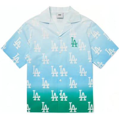 MLB Los Angeles Dodgers Volledige Print Verloop Logo Comfortabel Casual Korte Mouw Shirt Unisex shirts Blauw Groen 3AWSM6123-07GNL M white